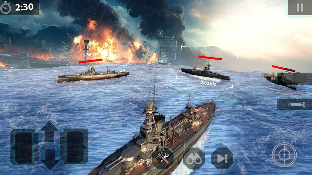 naval battle warships: world war battleship attack