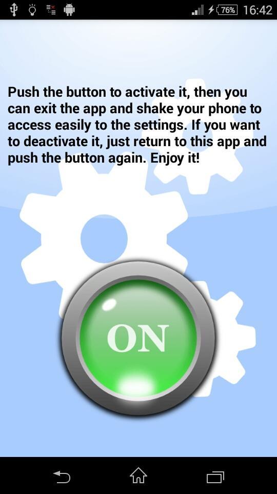 Shake to Settings