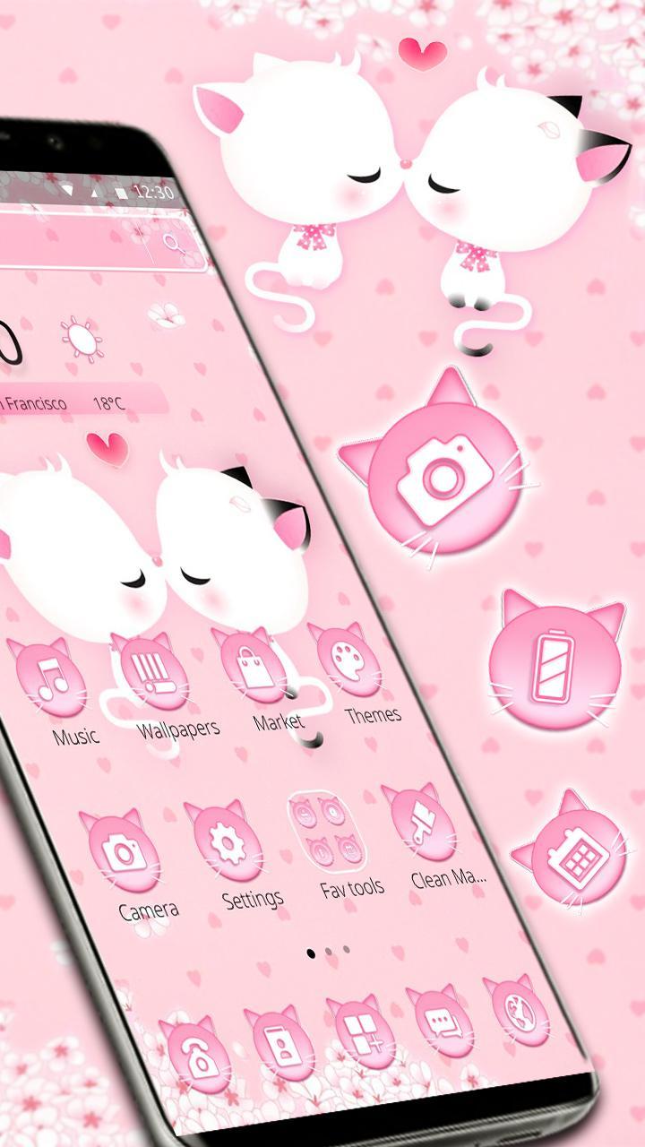 Pink Cute Couple Cat Fluffy Theme