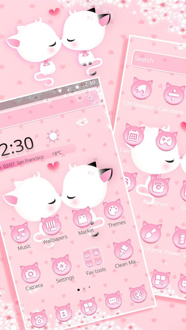 Pink Cute Couple Cat Fluffy Theme