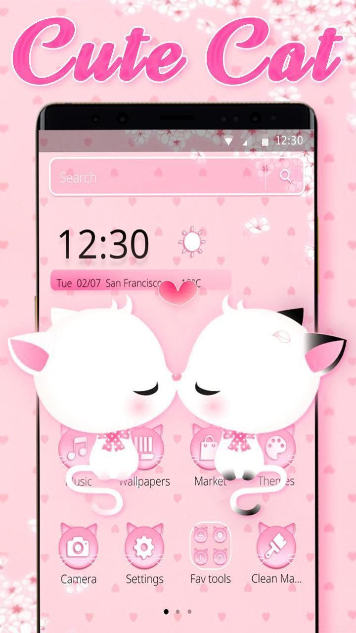 Pink Cute Couple Cat Fluffy Theme