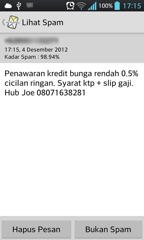 Sterile Inbox SMS Spam filter