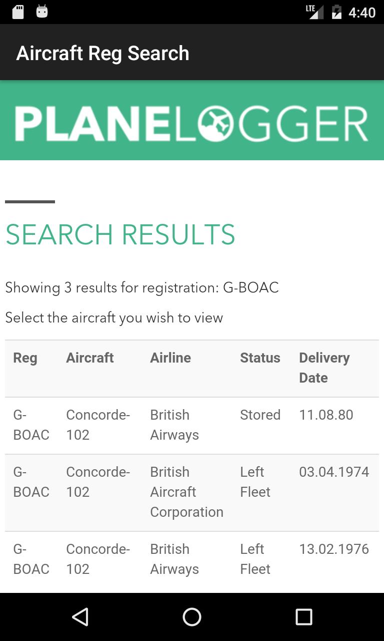 Aircraft Registration Search