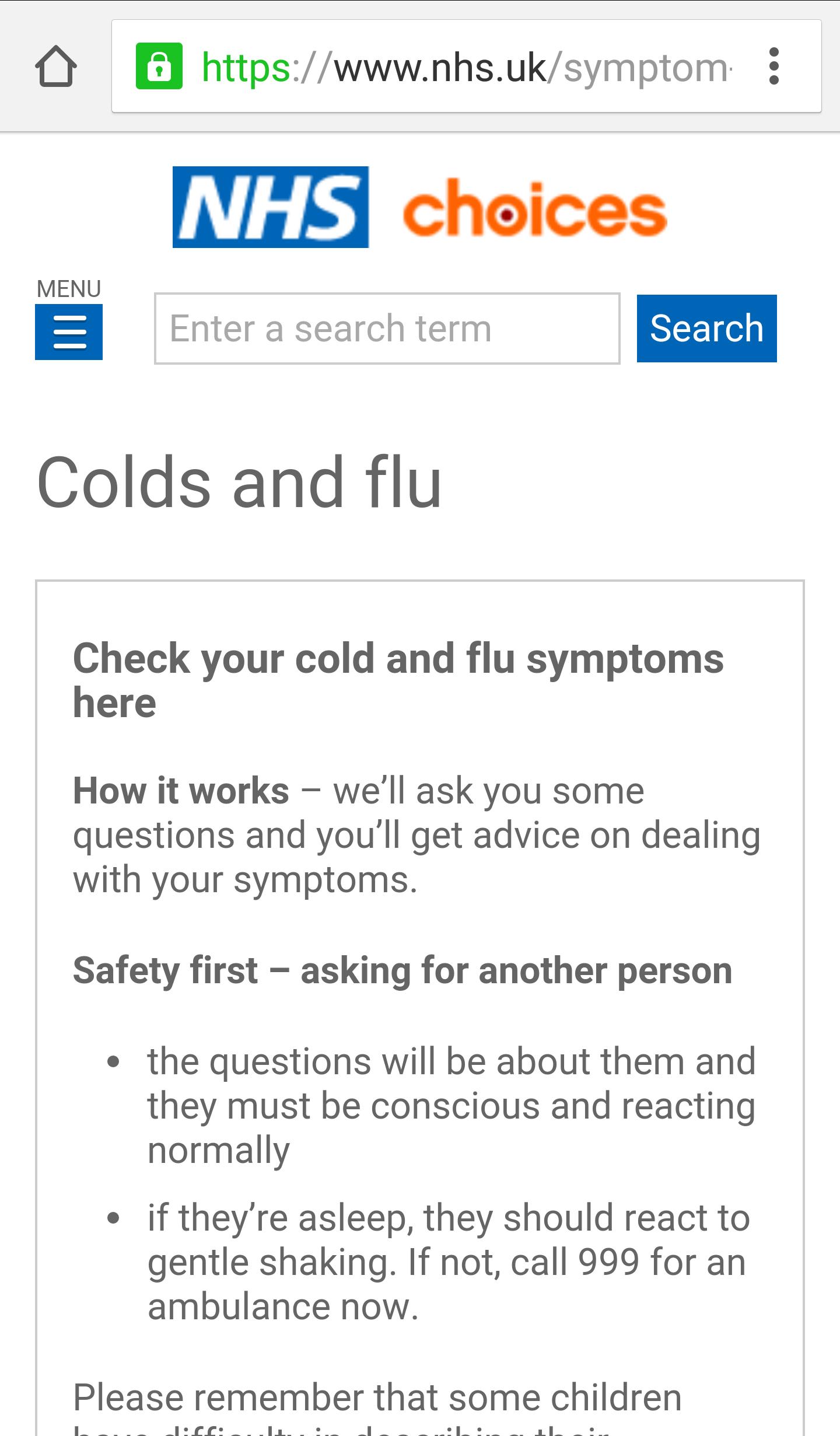 NHS Health and Symptom checker